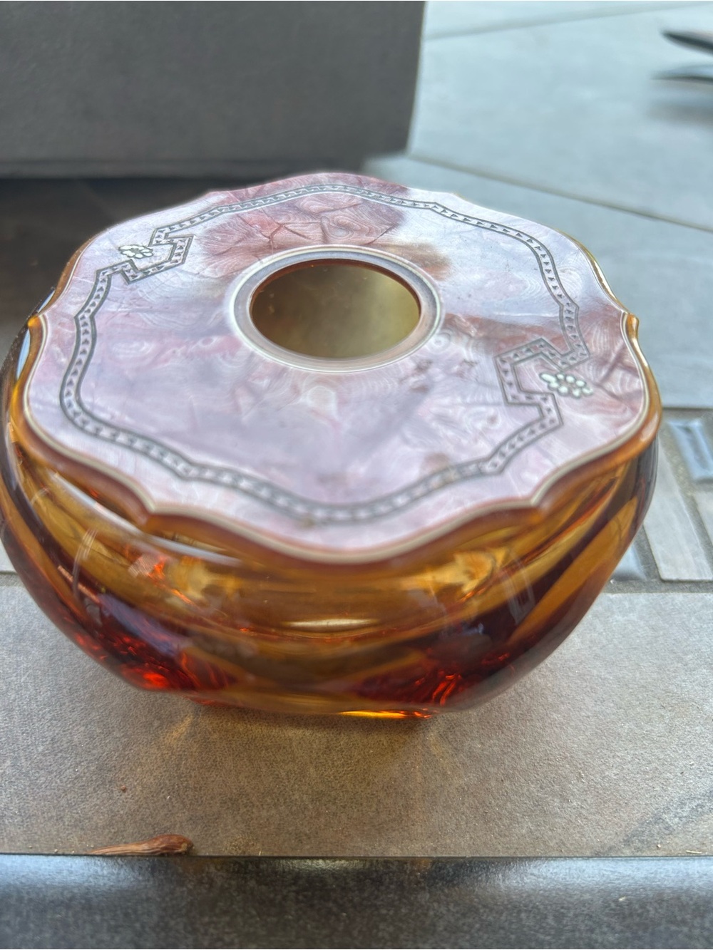 Victorian amber glass hair receiver